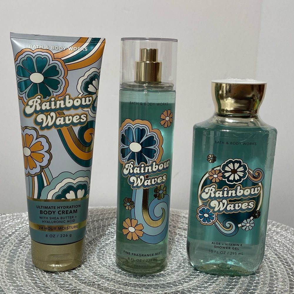 BBW Rainbow Waves Body Cream, Fragrance Mist and Shower Gel set of 3 NWT